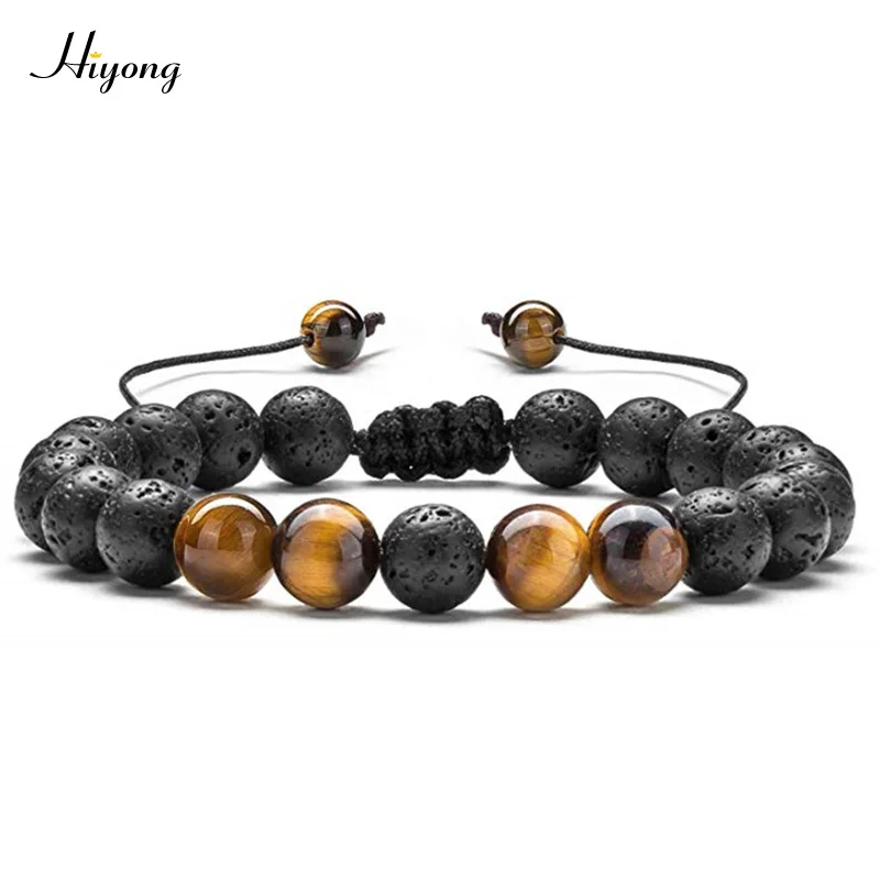 Tiger Eye Bracelet4 HIYONG 8 мм браслет из камня тигровый глаз плетеный браслет регулируемый черный матовый Шарм целебный баланс бусины Йога браслет для мужчин - Окраска металла: Tiger Eye Bracelet4