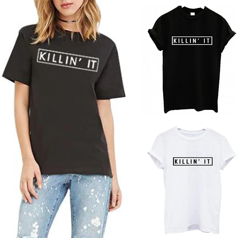 Женская модная популярная Удобная футболка Killin It, Хлопковая женская новая белая черная футболка с коротким рукавом, популярные мягкие топы для мальчиков