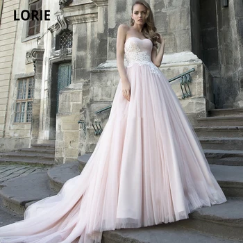 

LORIE 2020 Elegant Lace Appliques Wedding Dresses Soft Tulle Pink Bridal Gowns Sleeveless A-line Beach Princess Party Gowns
