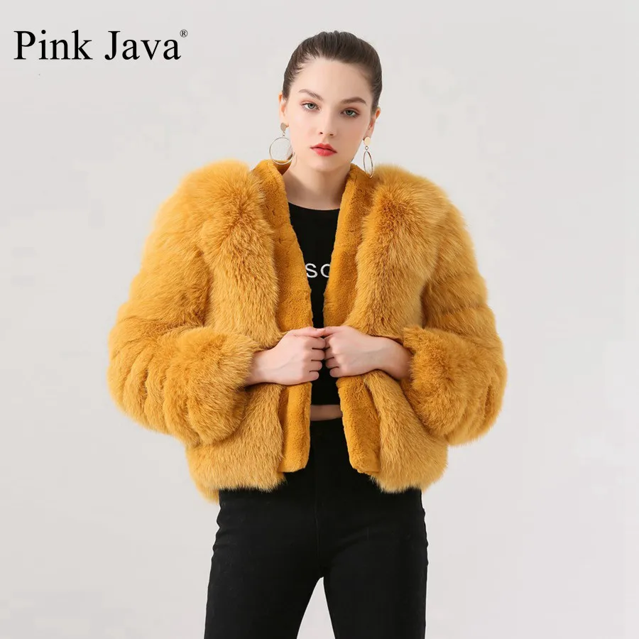 

pink java QC19051 new arrival hot sale real fox fur coat real rex rabbit fur jacket women winter coat fur fashion