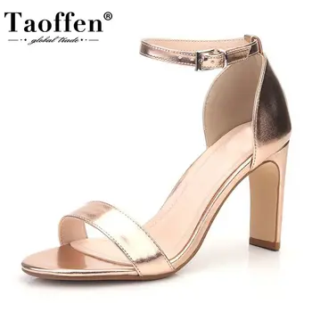 

Taoffen Women Sandals Shoes New Design Square High Heels Solid Shoes Women Fashion Metal Buckle Party Lady Footwear Size 36-41