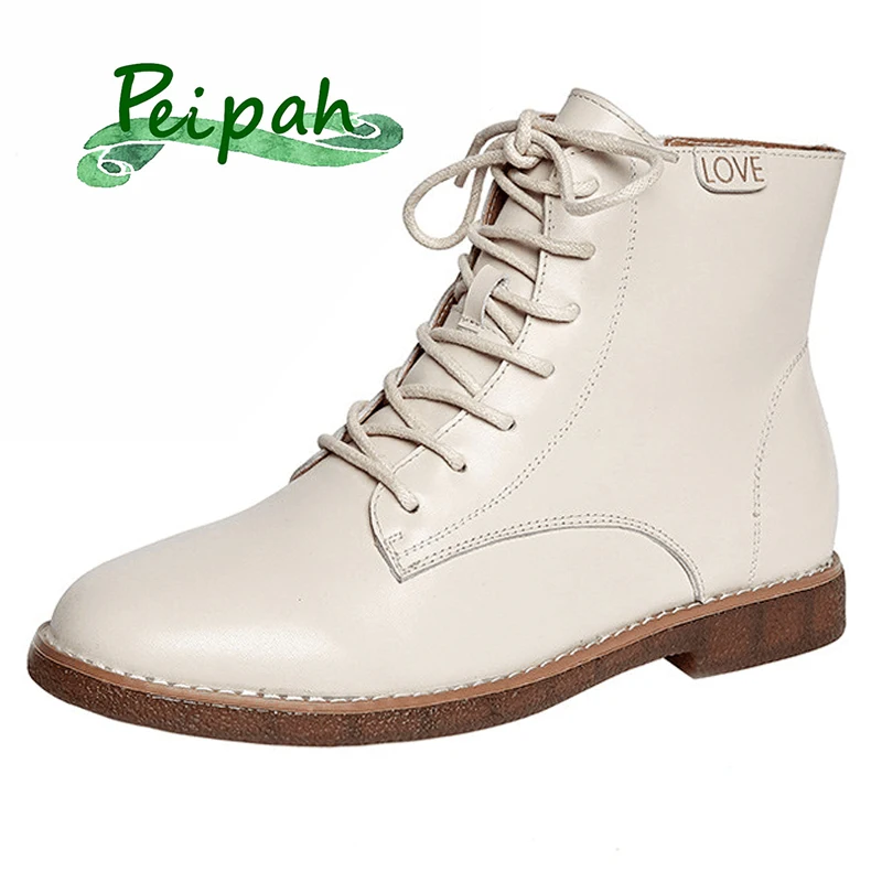 PEIPAH/ботильоны из натуральной кожи на плоской подошве; Botas Mujer; обувь на платформе; сезон осень-зима; женские ботинки на молнии; женская обувь;