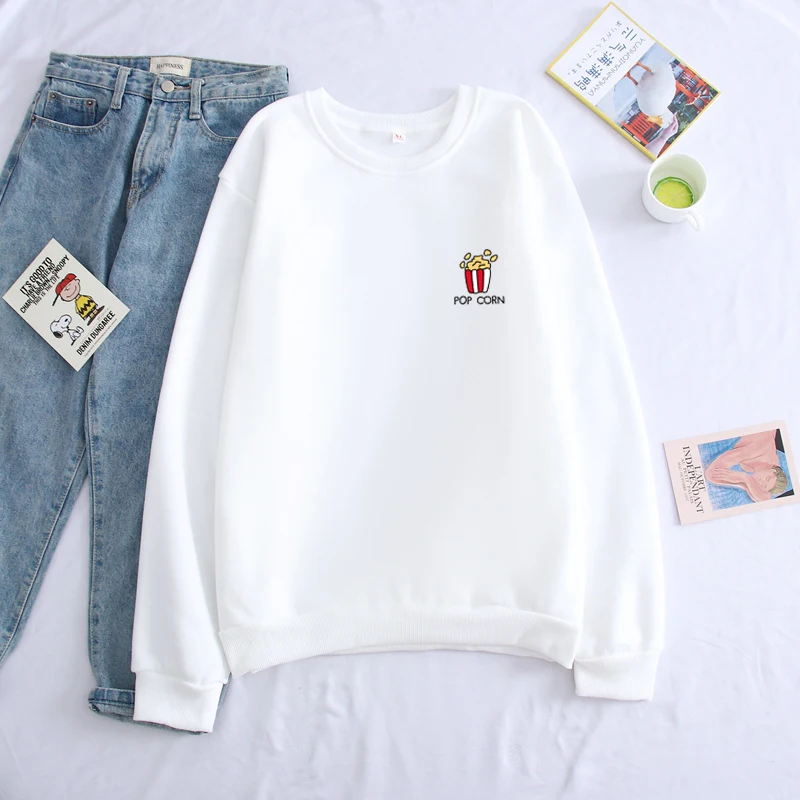 

Males Funny Popcorn Harajuku Spring Autumn Hio Hop Male Casual Solid Hoodies Sweatshirt Men O-neck Streetwear For Couples