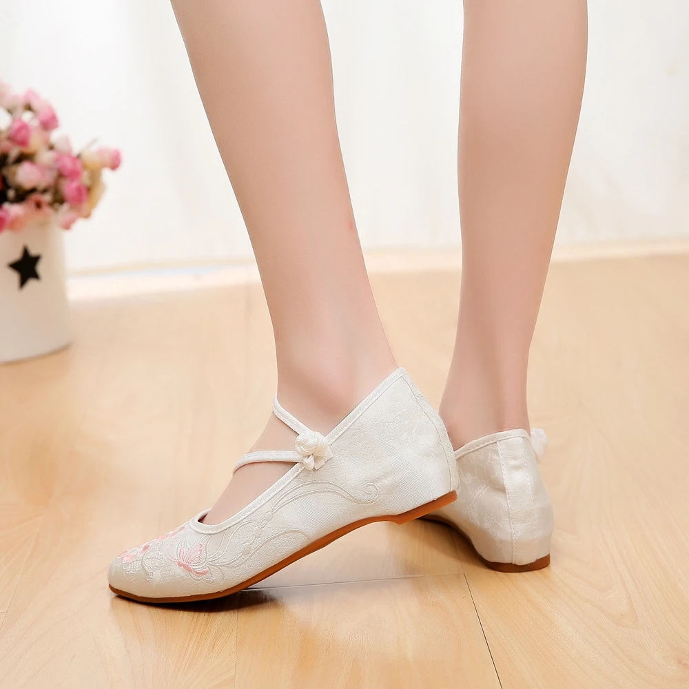 Veowalk Jacquard Cotton Fabric Women Pointed Toe Ballet Flats, Comfortable Casual Embroidered Flat Shoes Ladies Soft Ballerinas