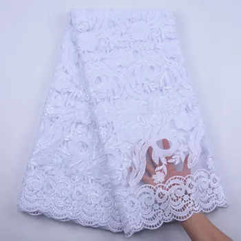 

African Lace Fabric High Quality Embroidery French Net Tulle Lace Fabric White Nigerian Sequins Lace For Wedding Party Y1881