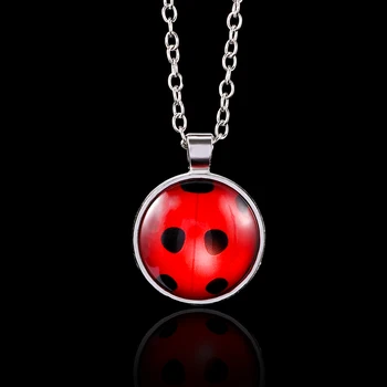 

Fashion Ladybugs Cabochon Glass Pendant Necklace Silver Color Round Charms Lady Bug Girl Necklace
