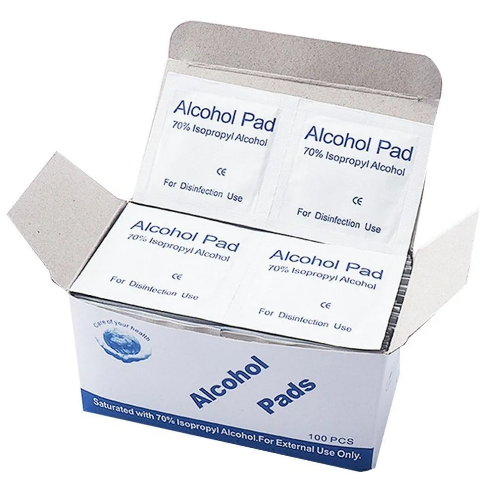 100pcs/Box Portable Alcohol Swabs Wipes Disposable Wound Disinfection Pad Antiseptic Cleaning Sterilization First Aid Home