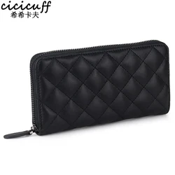 Sheepskin Long Women's Purse 2022 New Fashion Designer Brand Wave Pattern Clutch Bag for Women Genuine Leather Zip Solid Wallets