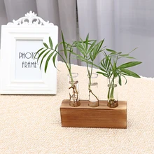 Высокое боросиликатное стекло материал растительные цветочные горшки гидропонное бонсай Хрустальное стекло пробирка ваза с деревянным поддоном