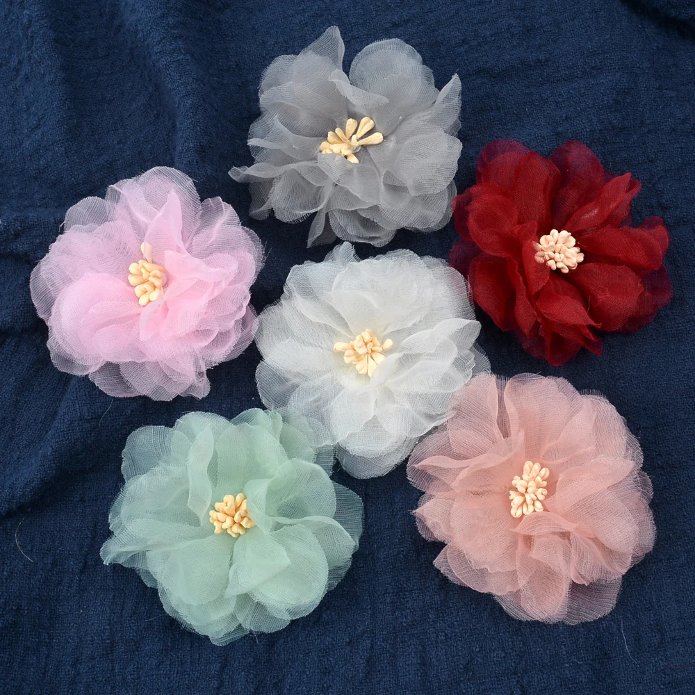 

5pcs handmade flower chiffon flower For wedding home party Christmas decoration DIY headdress brooch gift box scrapbook