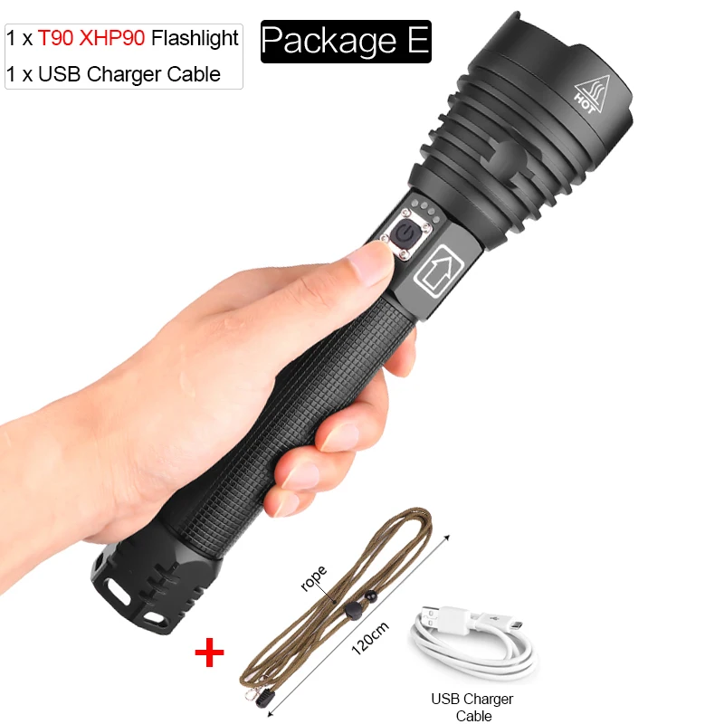XHP90 светодиодный фонарик мощный X-Lamp факел XHP70.2 светодиодный фонарик USB Перезаряжаемый фонарик тактический фонарь масштабируемый факел на 18650 - Испускаемый цвет: Package E