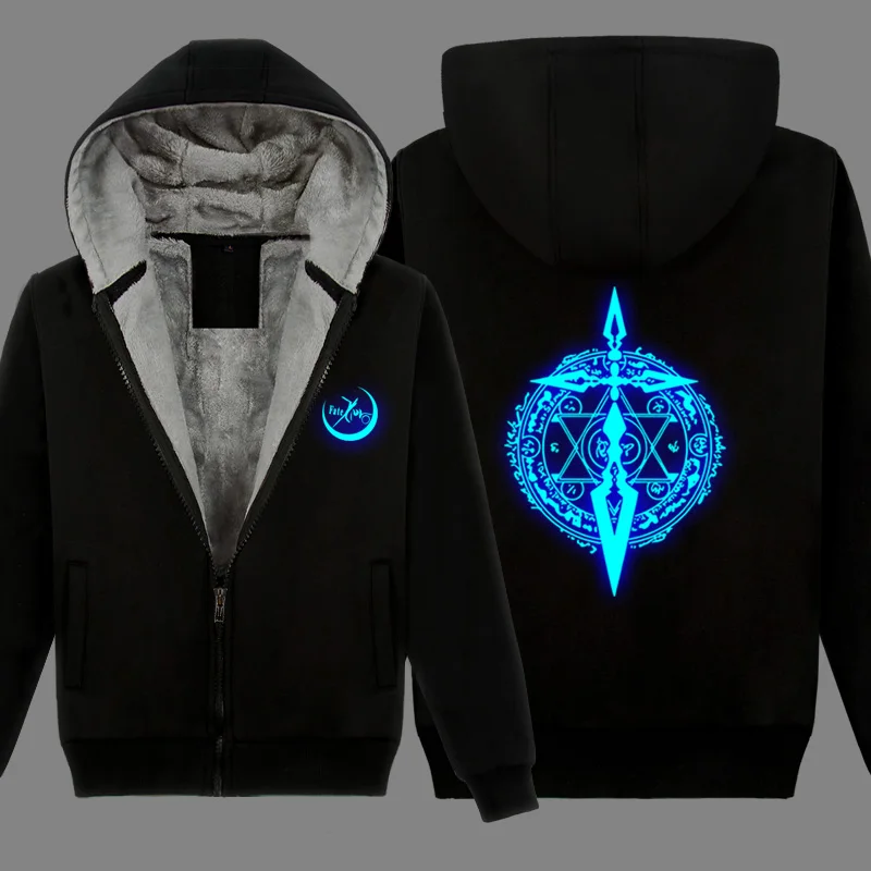 Black Luminous A Аниме Fate/Zero saber мужская светящаяся Толстовка Осень Зима Свободный плюс бархат утолщенный спортивный свитер Студенческая верхняя одежда Аниме Periphera - Цвет: Black Luminous A