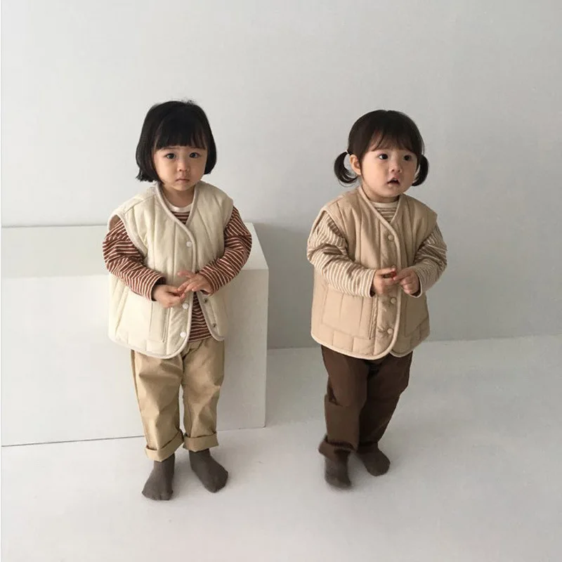 Autumn Kids Vest Children Girls Solid Print Jacket Winter Baby Boys Warm Outerwear Windproof Coats Outfits
