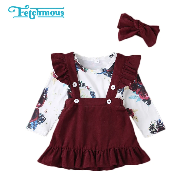 

Baby Girl Dress 3PCS Bodysuits+Dress+Headwear Baby Girl Clothes Cotton Girls Baby Clothing Newborn Full Sleeve