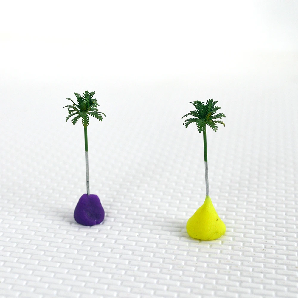 

10pcs 1/1000 Scale Palm Tree Toys With Copper Leaves Cocos Nucifera 3cm Model Palm Trees For Seashore Scenery Layout Kits