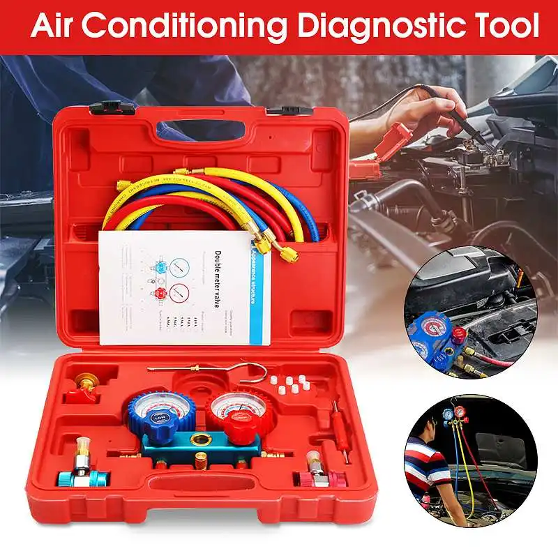 R134A HVAC A/C автомобильное кондиционирование воздуха Охлаждение комплект переменного тока набор коллекторов с манометром Авто сервис набор ремонт Фтор инструмент для наполнения