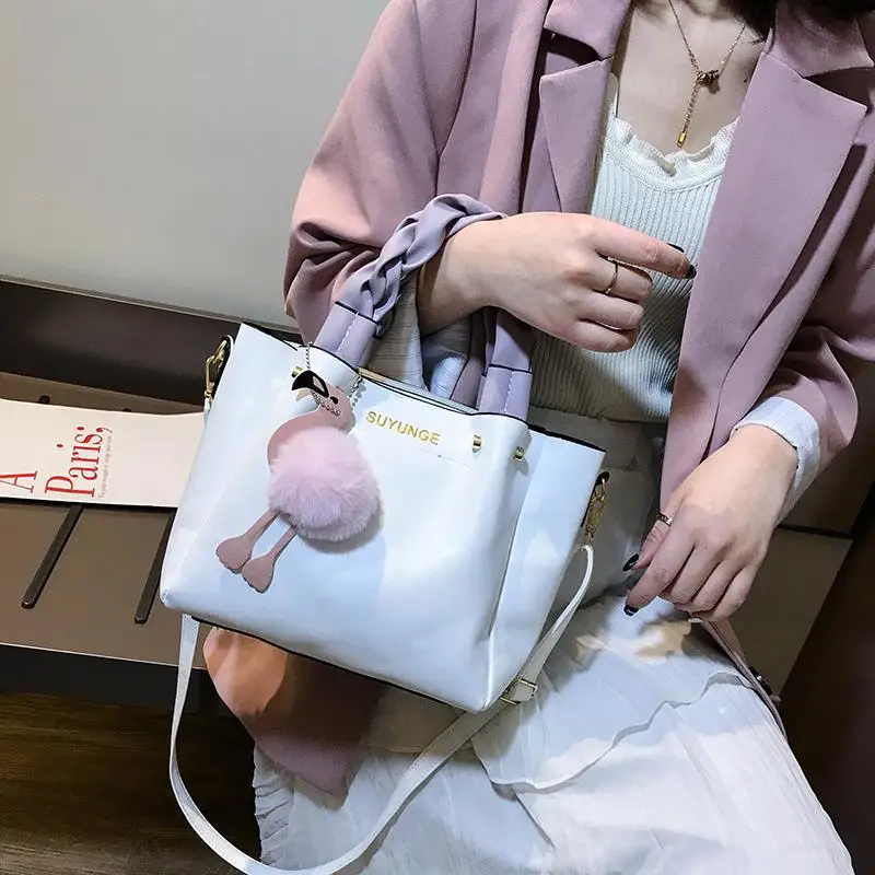 

2019 Summer New Style Europe And America Pu Solid Color Women's Retro Square Sling Bag Braided Rope Hand Flamingo Pendant Should