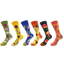 Для женщин носки для девочек Платья с цветочным принтом; хлопок, до середины колена счастливые носки женские носки милые забавные для девочек рождественский подарок, Calcetines Mujer