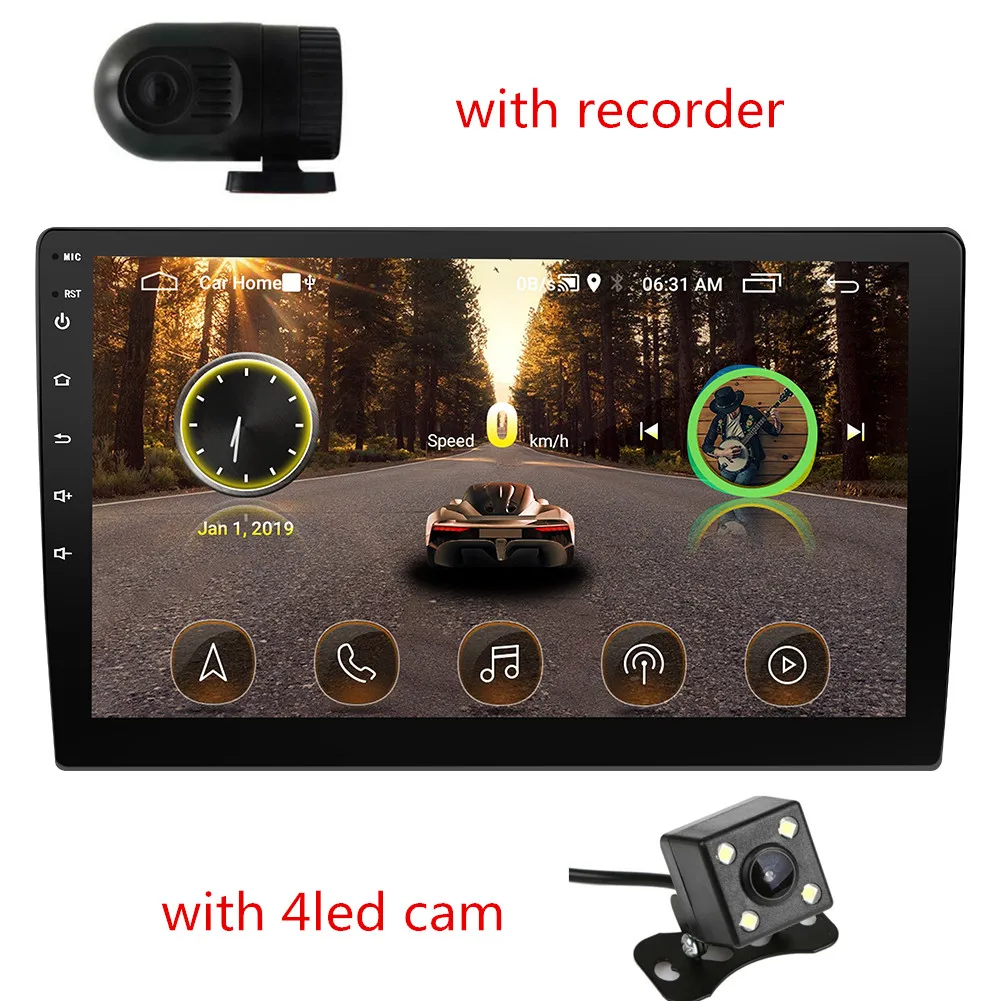 4led cam-recorder Авторадио 10," Android 8,1 2DIN автомобильный стерео четырехъядерный сенсорный радио wifi gps Nav видео MP5 плеер - Цвет: 4led cam-recorder