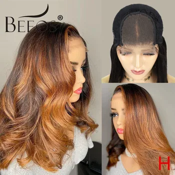 

Beeos 150% 4×4 Lace Closure Ombre Colored Wavy Wigs Lace Wig Brazilian Remy Human Hair Wigs For Women Pre Plucked With Baby Hair