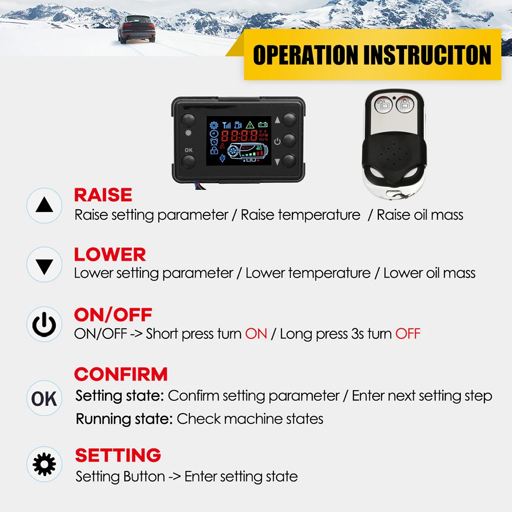 Все в одном, 8000 Вт, воздушный обогреватель 8 кВт, 12 В, одно отверстие, автомобильный обогреватель для грузовиков, автомобилей, домов, лодок, автобусов+ ЖК-переключатель+ английский пульт дистанционного управления