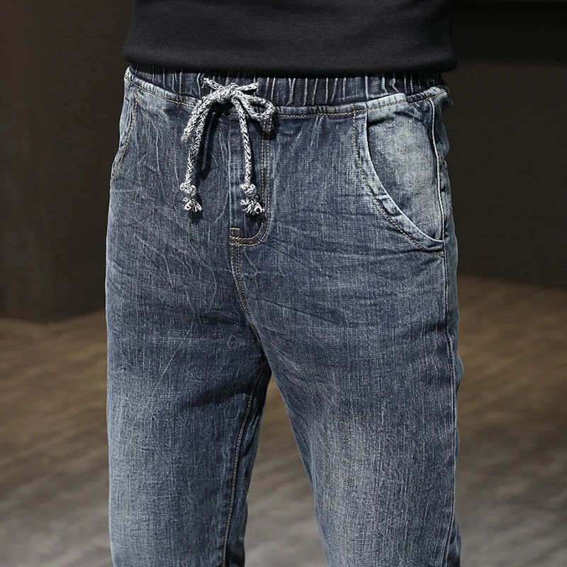 Men's Jeans Relaxed Tapered Harem Pants Streetwear Drawstring Elastic Waist Casual Joggers Pants