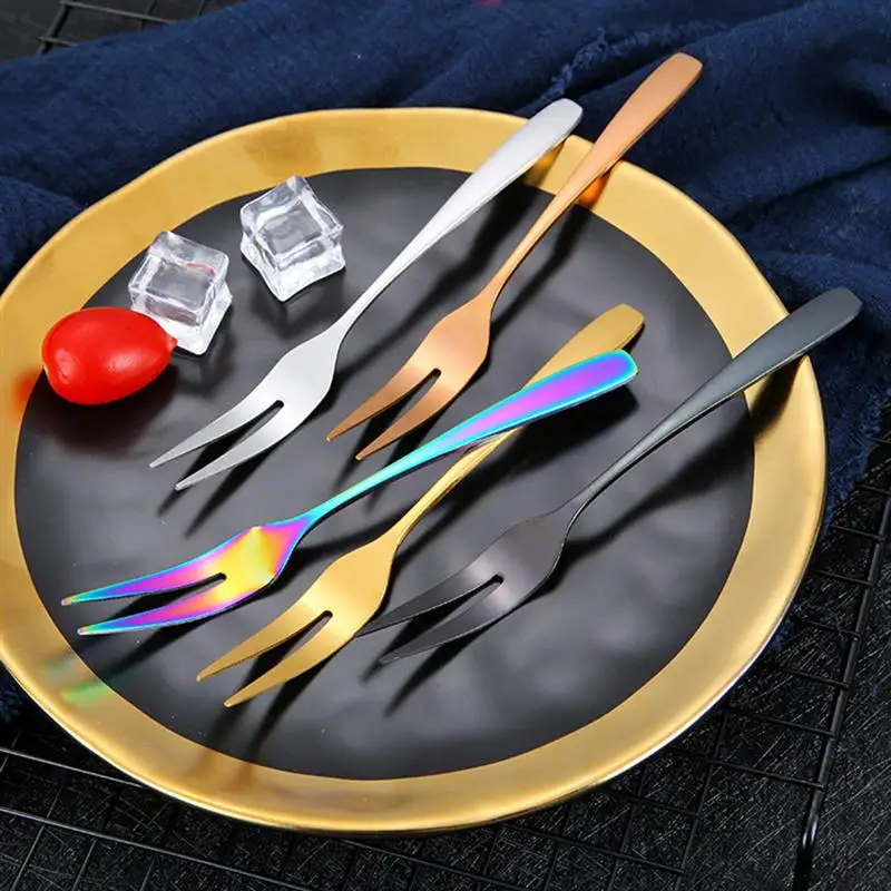 6 шт. нержавеющая сталь десерт торт вилка прочный мини 2 понг фруктовый салат