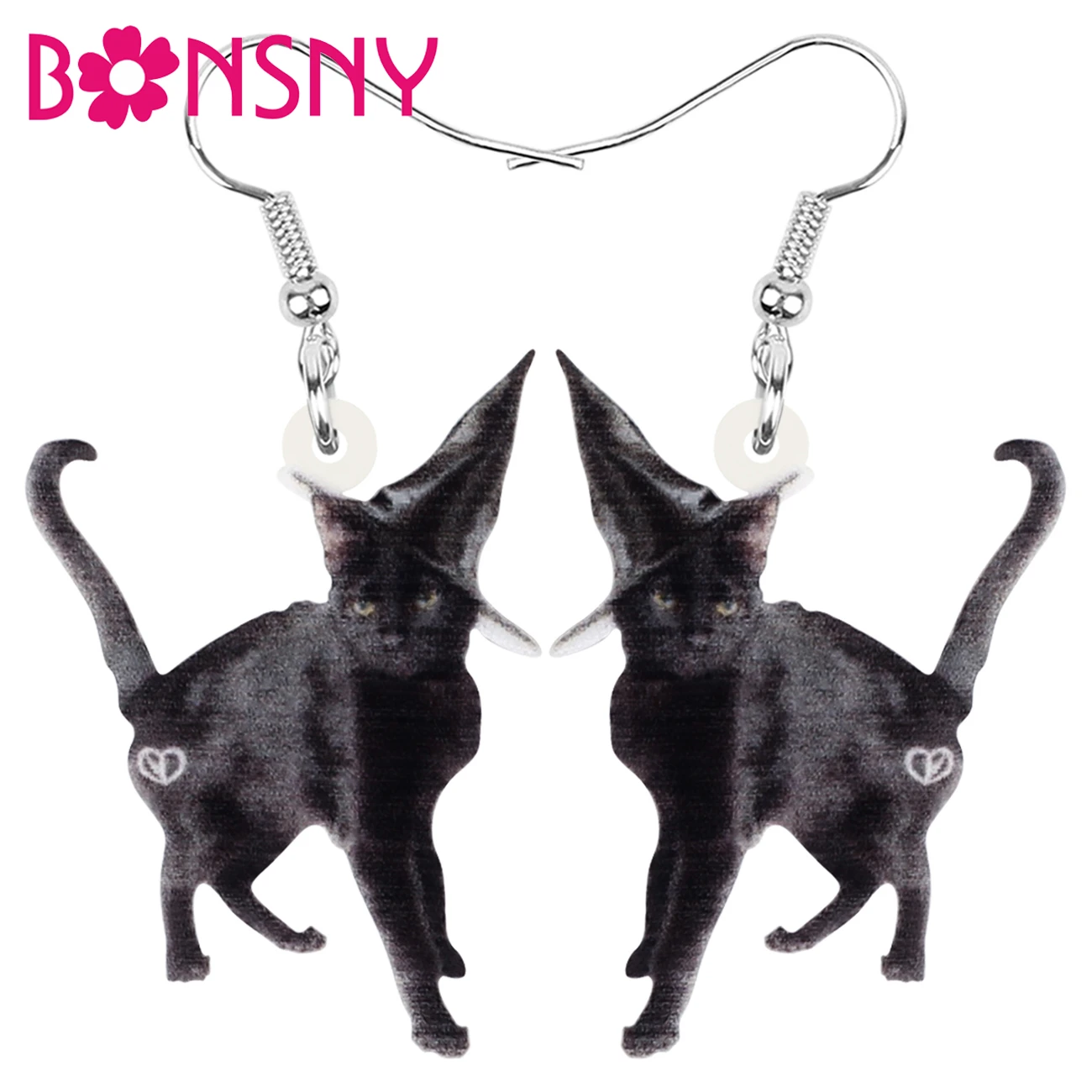 Bonsny Aretes De Gato Negro Acrílico Hermosa Gatito Mascota 