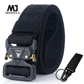 

MEDYLA Men's Non-Slip Tactical Belt Solid Metal Quick Release Buckle Heavy Military Nylon Belt Men's Non-Perforated Sports Belt