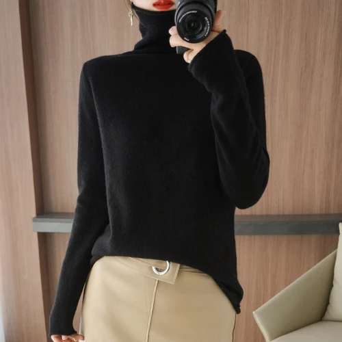 100% 순수 울 캐시미어 스웨터, 2022 년 가을/겨울 파일 칼라 풀오버, 한국 패션, 캐주얼 니트 탑스, 여성 긴팔 재킷 4