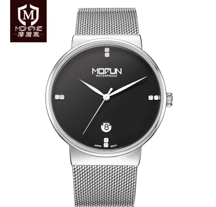 

Fashion Simple Men Quartz Wristwatch Janpan Movement Waterproof Mesh Stainless Steel Clock 7mm Thin Calendar erkek kol saati