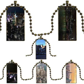 

Product New York For Women Men Party Vintage Jewelry Steel Plated With Glass Cabochon Choker Long Pendant Rectangle Necklace