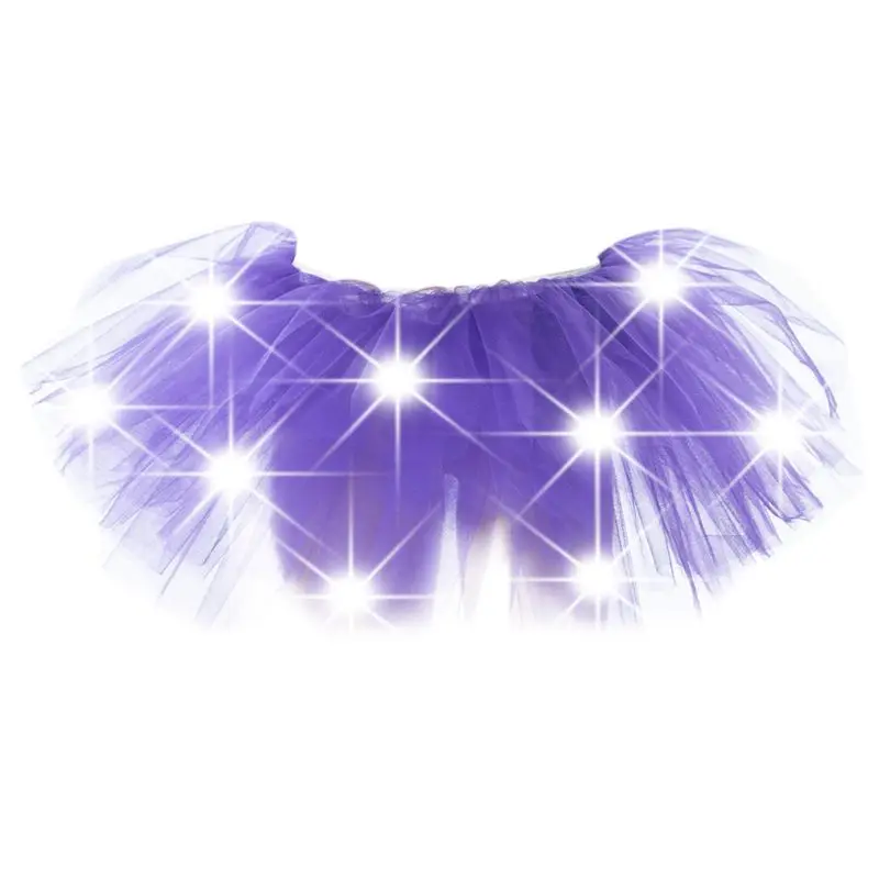 Purple Для женщин Для детей светодиодный пачка светильник вверх Неон Радуга 5 многослойная балетная Тюлевая юбка для танцев эластичные пышные Ретро Маскарадный костюм - Цвет: Purple