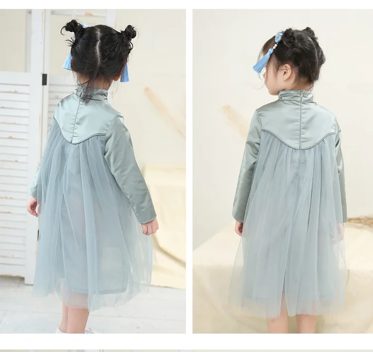 Autumn New Style Girls Chinese Style Fashion Improved Cheongsam Chinese-style Chinese Costume Baby GIRL'S Mesh Dress Cheongsam