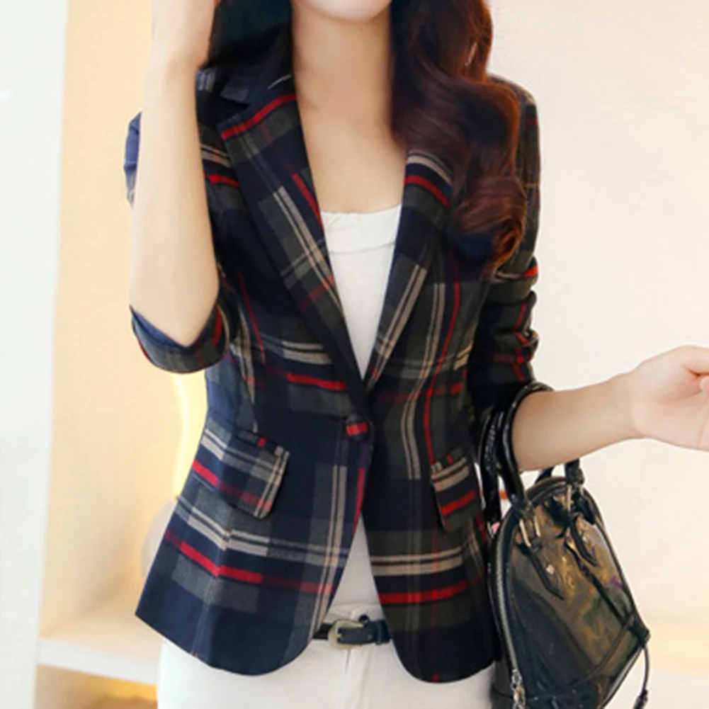 Классический Клетчатый шикарный осенний Блейзер Куртка женская уличная одежда с длинными рукавами зимние блейзеры женский жакет в стиле кэжуал Блейзер пиджак женский