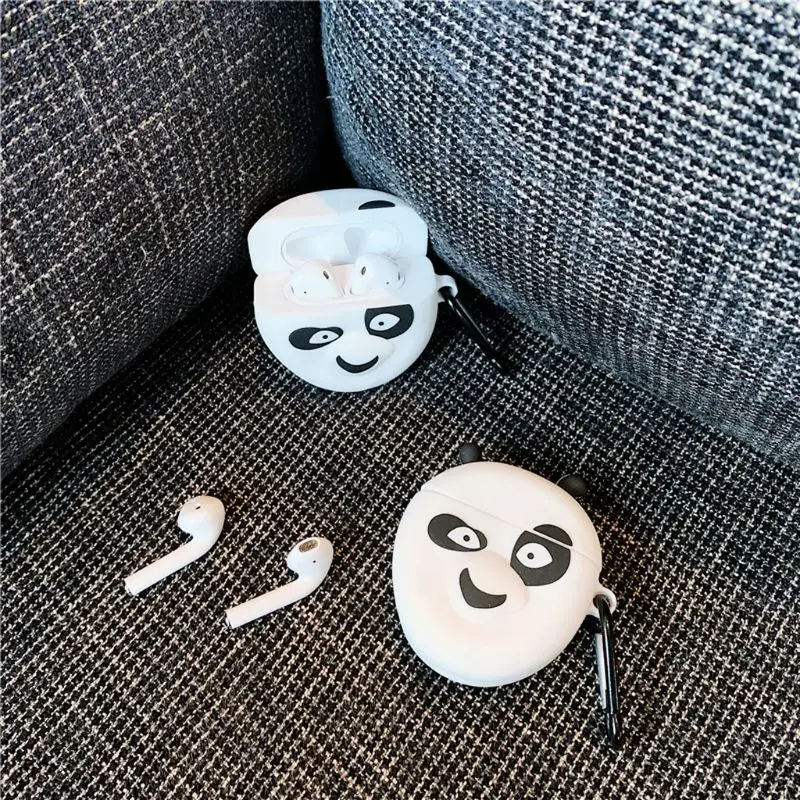 Силиконовый защитный чехол панда крышка протектор с карабином для Airpods 1/2