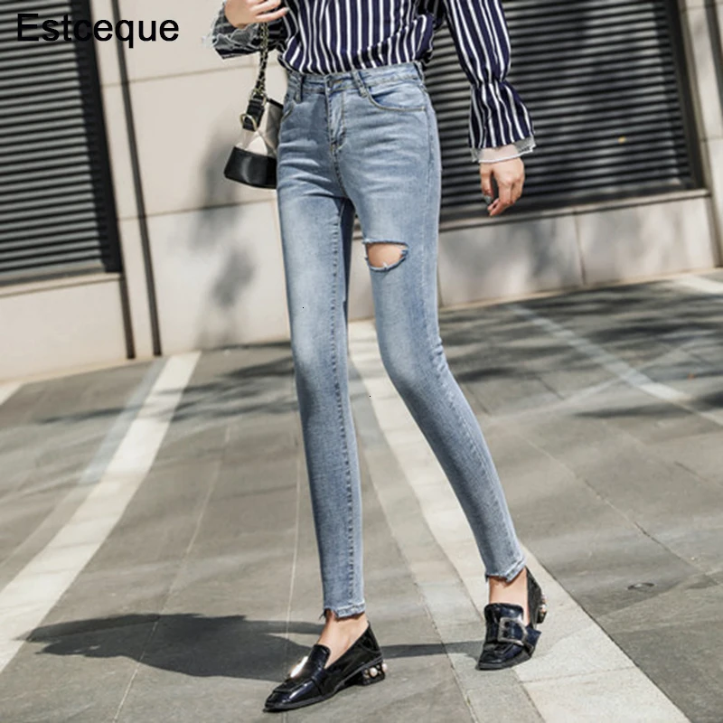 Новинка, рваные джинсы, женские джинсы в винтажном стиле, женские облегающие джинсы с высоким хвостом, стройные женские джинсы