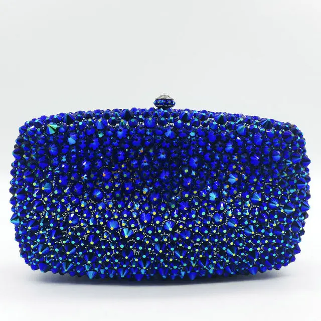 Boutique De FGG женский вечерний клатч с синими кристаллами, сумочка с шипами, свадебные металлические клатчи с бриллиантами, сумка Minaudiere - Цвет: CBG863135-6