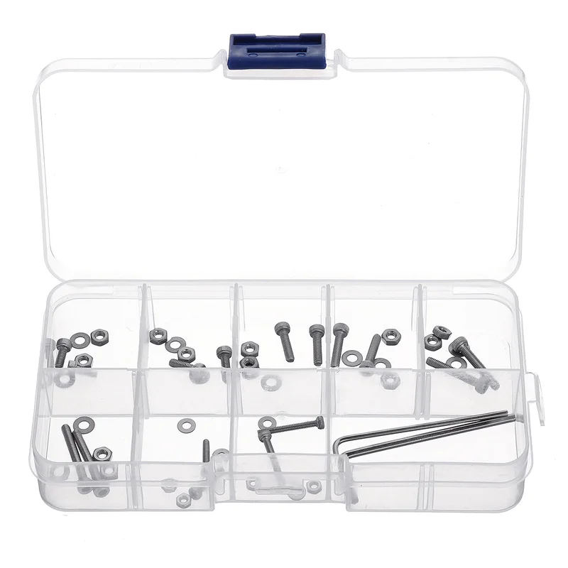 50pcs/set M2.5 Universal Turntable Headshell Cartridge Mounting Kit Stainless Steel Bolts Hex Socket Head Screws Nuts Set Case