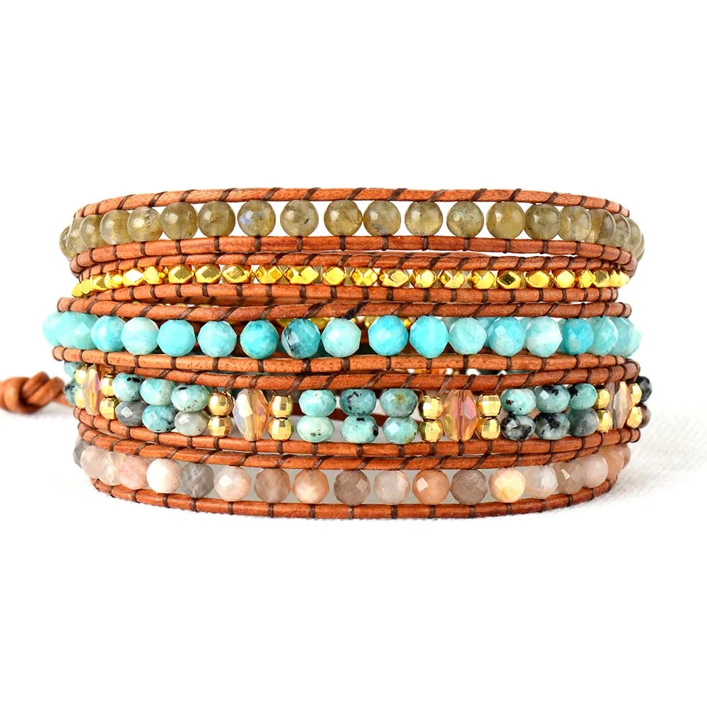Эксклюзивные женские браслеты с бусинами, ювелирные изделия из натуральных камней, Хрустальный Браслет из кожи,, женские подарки