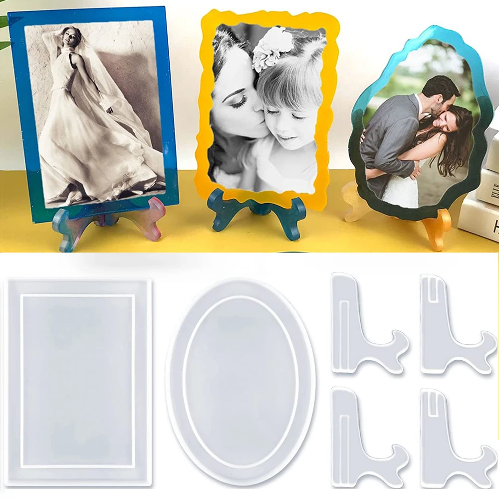 4pcs DIY Frame Silicone Resin Mold Round Square Oval Shape Photo Frames