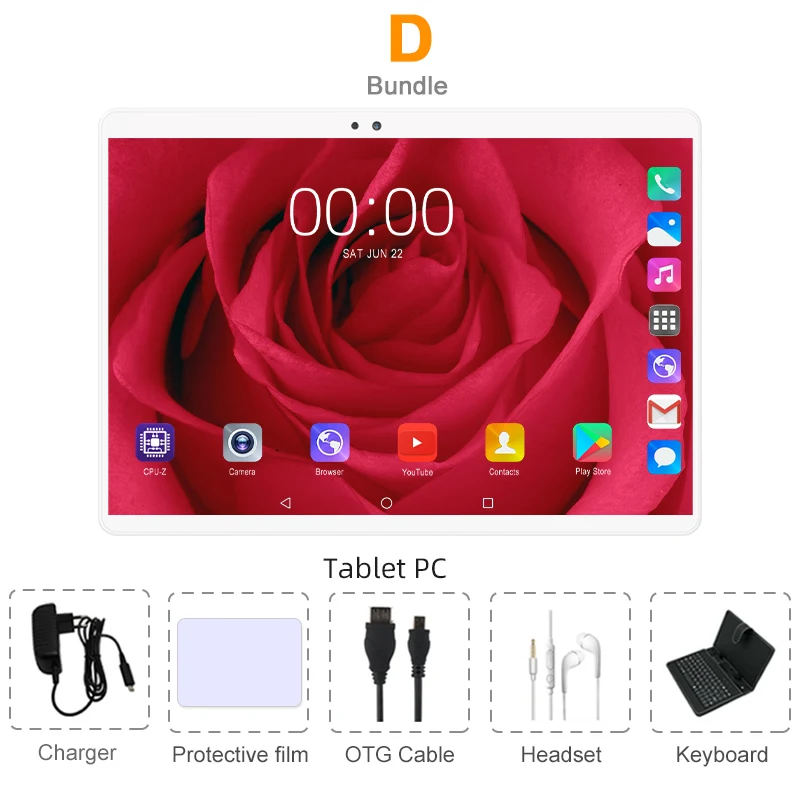 Новые 10,1 дюймов планшетный ПК Octa Core Android 9,0 Wi-Fi с двумя сим-картами 4 аппарат не привязан к оператору сотовой связи Планшеты 10 6 ГБ Оперативная память 128 Гб Встроенная Память Слот для карт памяти подарок Планшеты - Комплект: Комплект 4