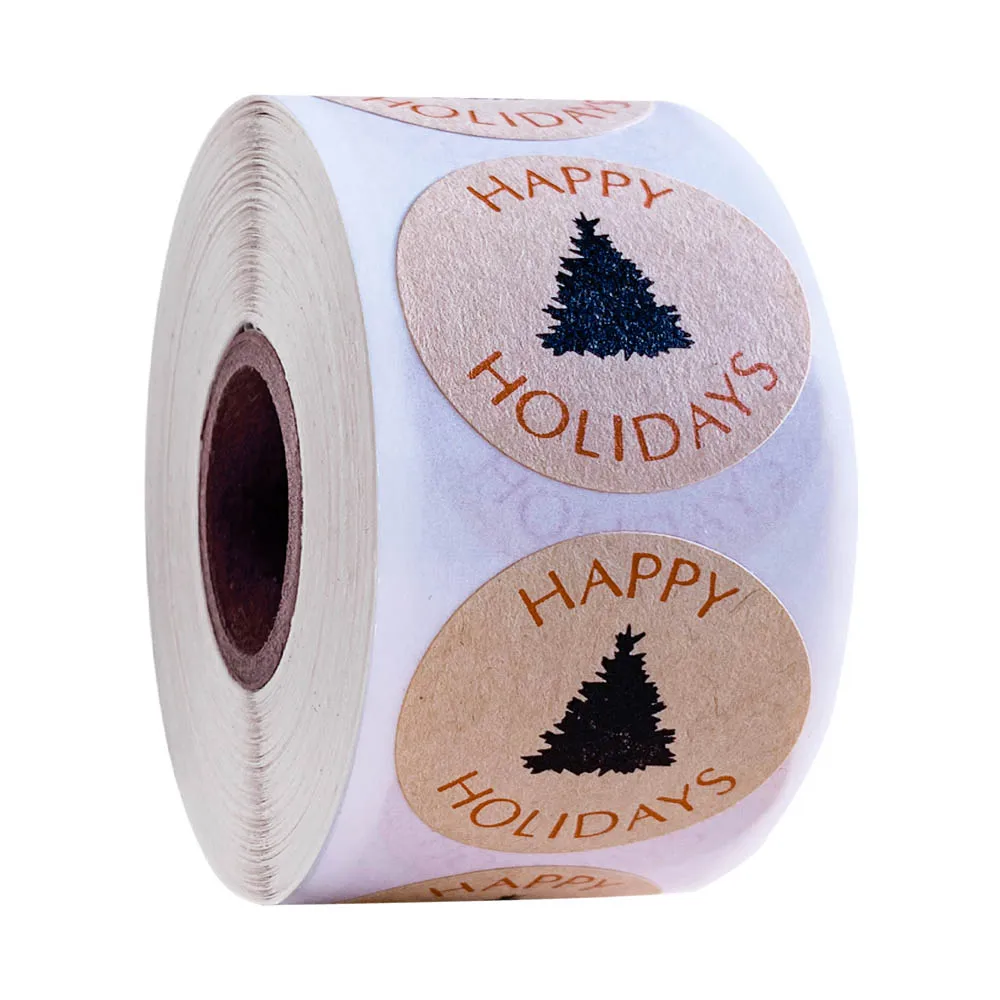 Christmas Stickers 500pcs/roll Inch Christmas Tags Happy Holidays with Single Black Tree Sticker Gift Stickers for Children Christmas Stickers 500pcs/roll Inch Christmas Tags Happy Holidays with Single Black Tree Sticker Gift Stickers for Children