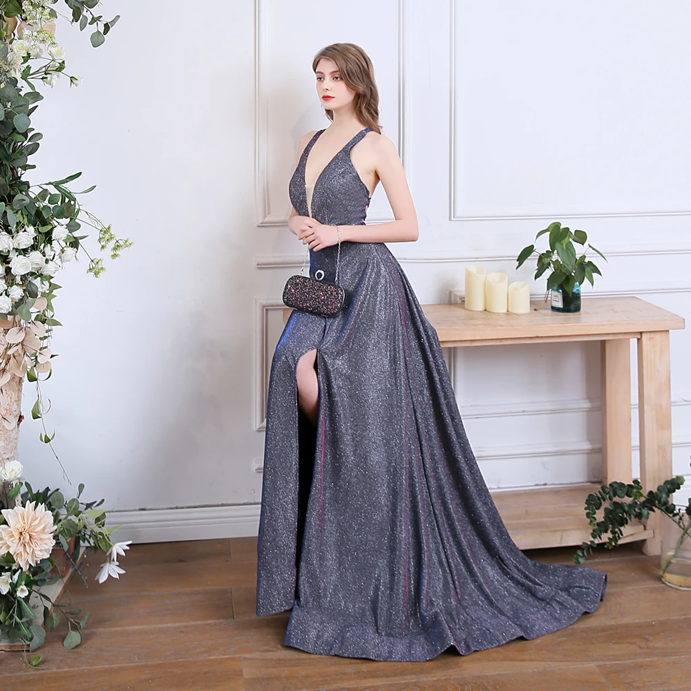 SSYFashion, новинка, сверкающее вечернее платье для банкета, сексуальное, градиентное, голубое, фиолетовое, с открытой спиной, с коротким шлейфом, длинное, для выпускного вечера, торжественное платье, Vestidos