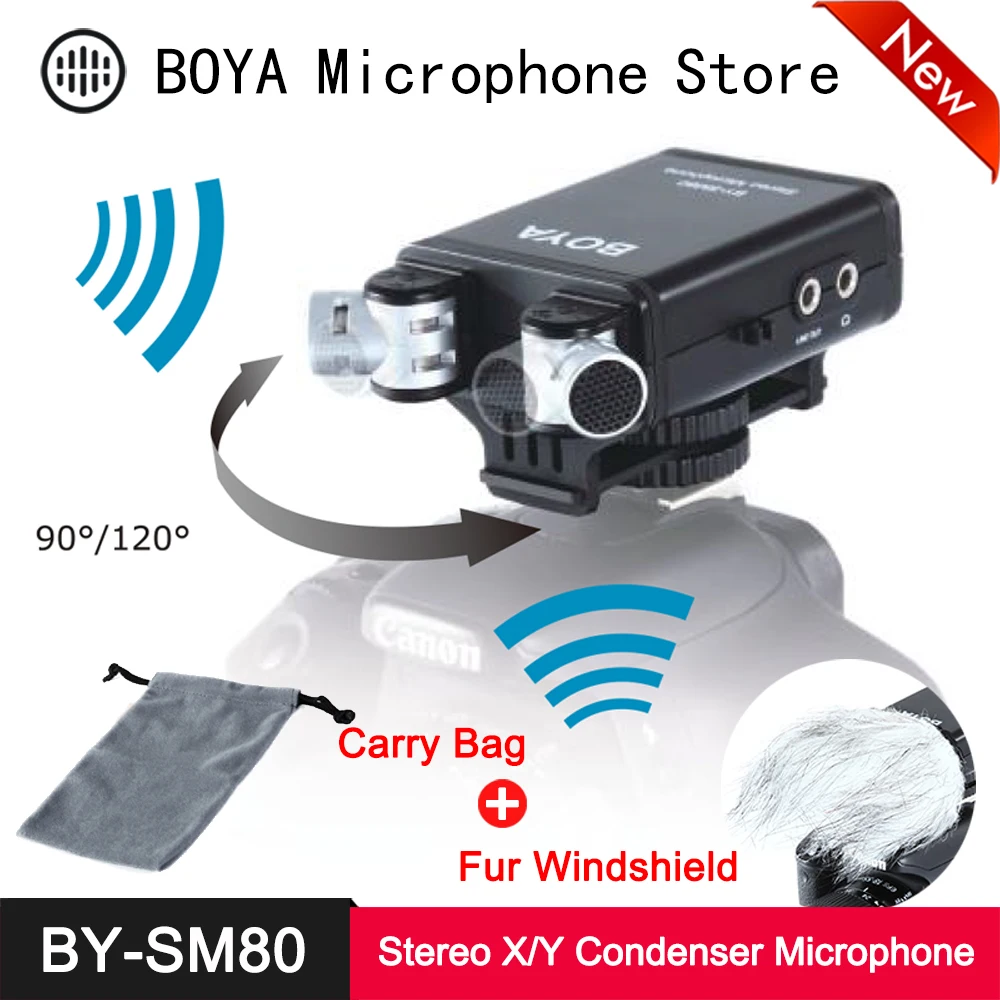 

BOYA BY-SM80 Stereo X/Y Condenser Microphone High Pass Filter Headphone Monitor for Video DSLR Camera Digital Audio Recorder