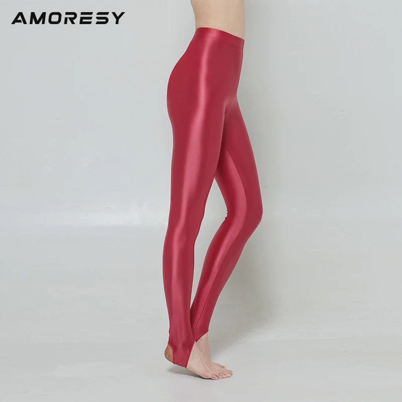 Women Men SHINY LIQUID WET LOOK Satin Glossy Opaque Silky Leggings Footed  new