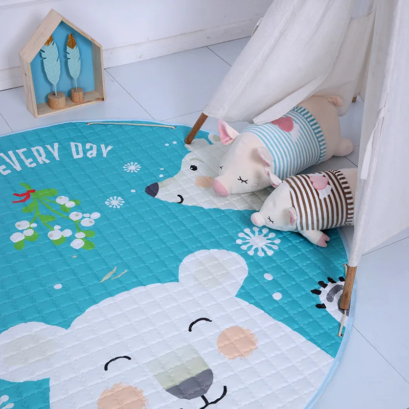 Ins Round Carpet Cartoon Printed Soft Carpets Anti-slip Rugs Mat Floor Mat for Home Kids Room Storage Bag
