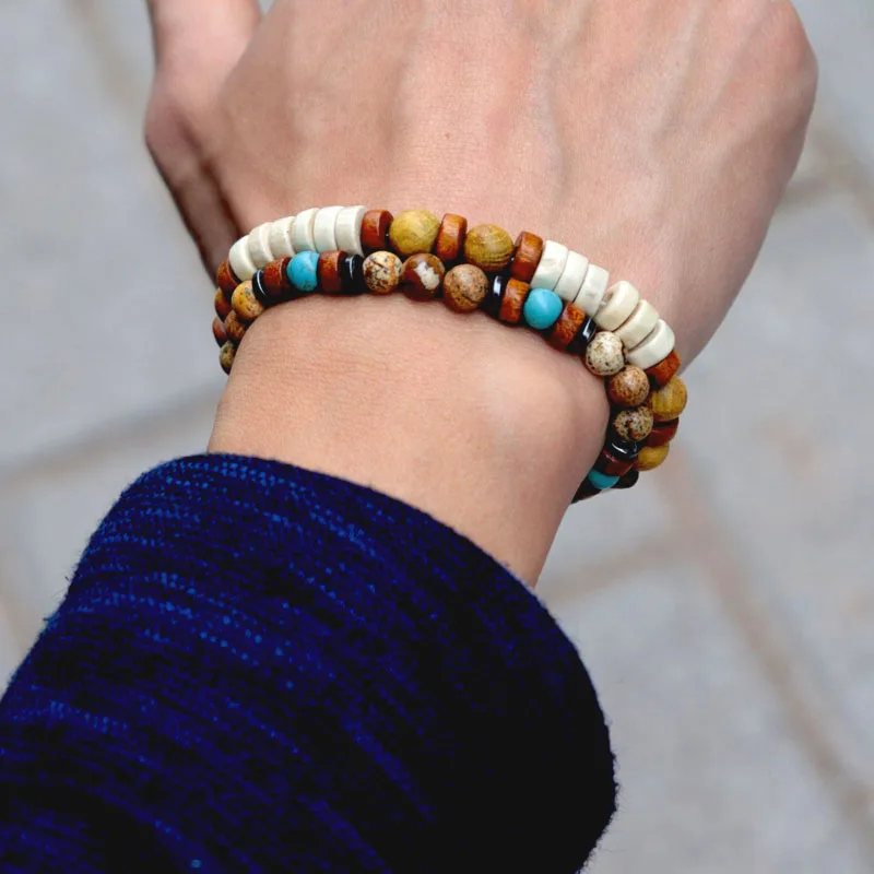 Vintage Men Wood Bracelet Natural Stone Beads Brazalete Boho Accessories Male Punk Braslet Present For Man Jewelry Pulsera bracelet jewelry leather bracelets