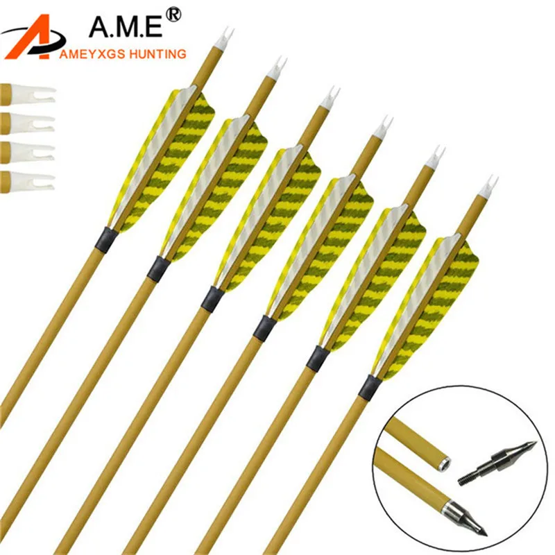 

6/12Pcs Archery 30.5'' SP500/450 ID6.2mm Mix/Pure Carbon Arrows 4" Feather Replaceable Arrow Point Outdoor Hunting Accessories