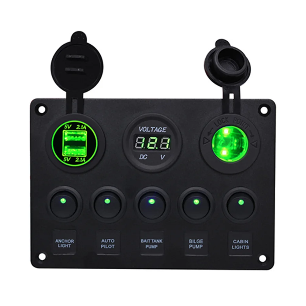 5 Way Circular Combination Switch Panel Double Led Usb Car Charger Voltmeter Combination Control